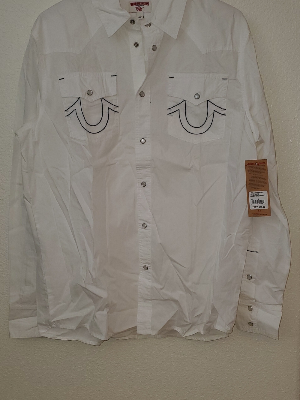 Women's True Religion White Long Sleeve Western Button-Down Shirt Size L NWT